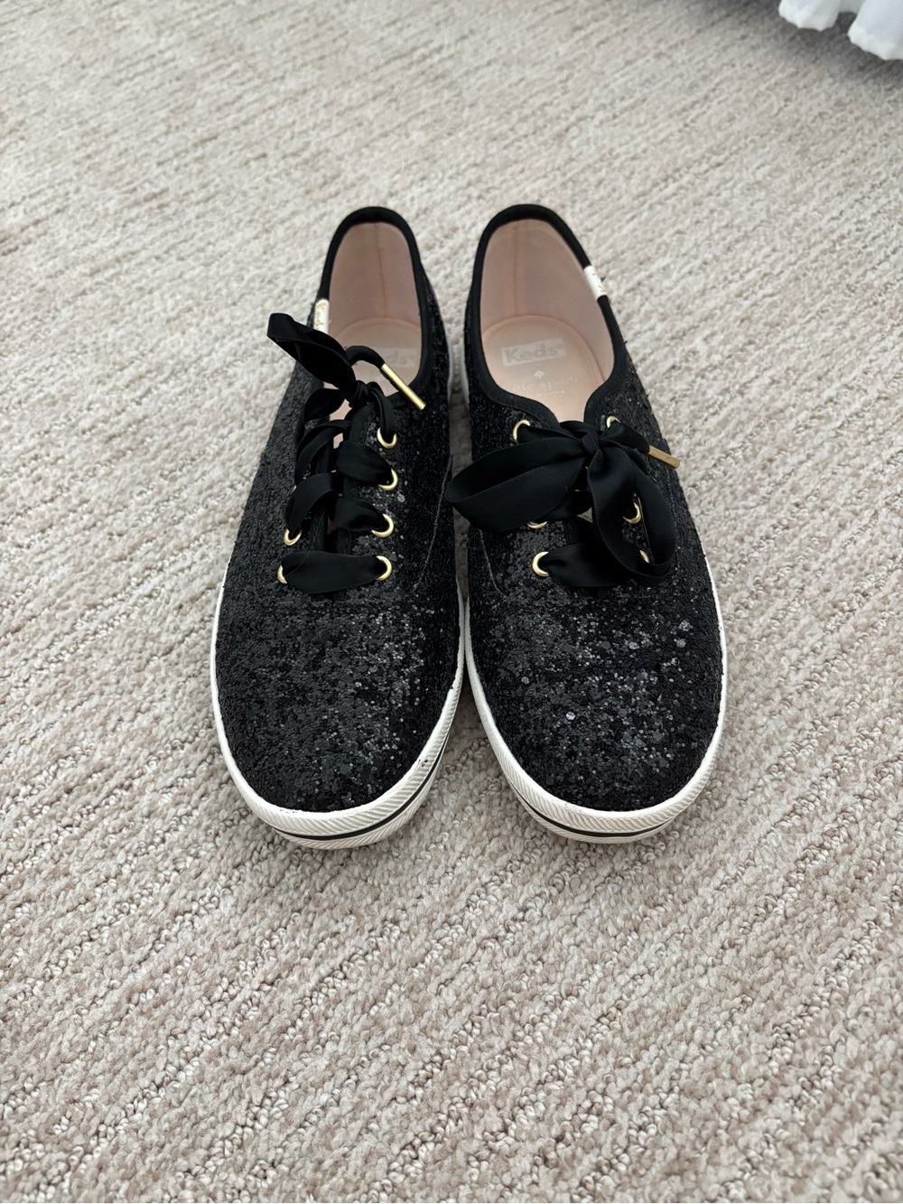 Keds Black Sequin Ribbon-Lace Sneakers
